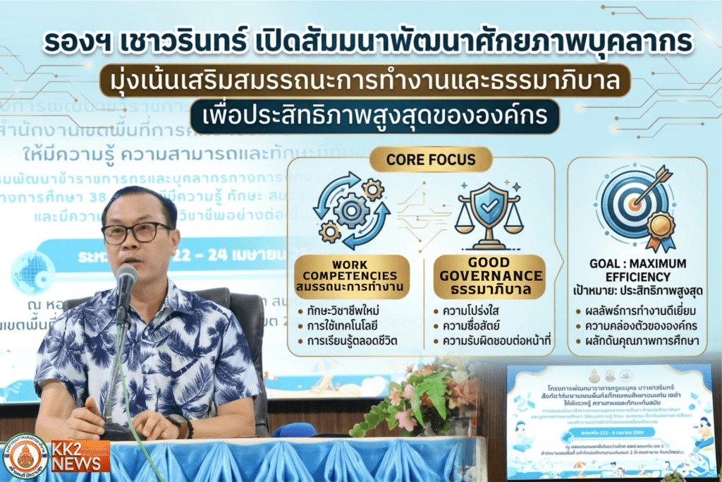 รองฯ เชาวรินทร์ เปิดสัมมนาพัฒนาศักยภาพบุคลากร มุ่งเน้นเสริมสมรรถนะการทำงานและธรรมาภิบาล เพื่อประสิทธิภาพสูงสุดขององค์กร