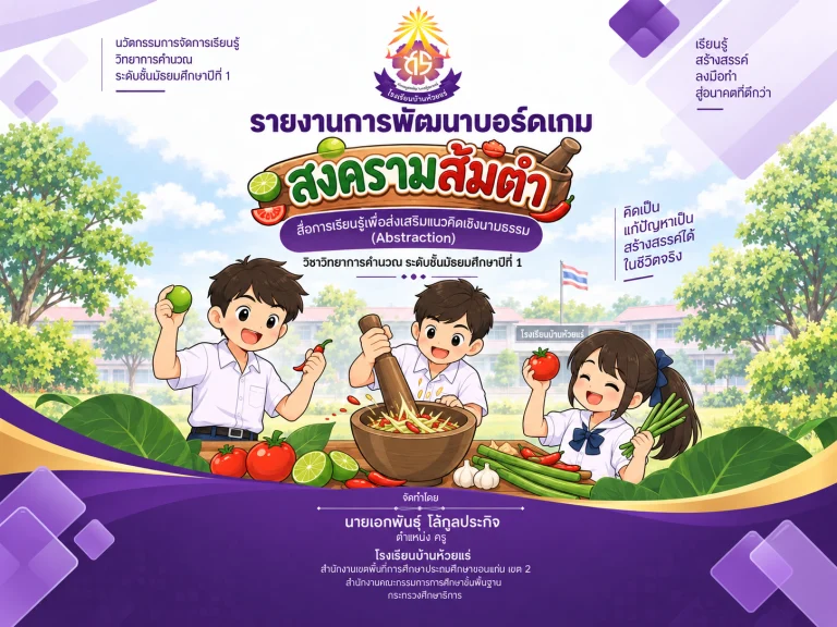 รายงานการพัฒนาบอร์ดเกม “สงครามส้มตำ” สื่อการเรียนรู้เพื่อส่งเสริมแนวคิดเชิงนามธรรม(Abstraction)                           วิชาวิทยาการคำนวณ ระดับชั้นมัธยมศึกษาปีที่ 1